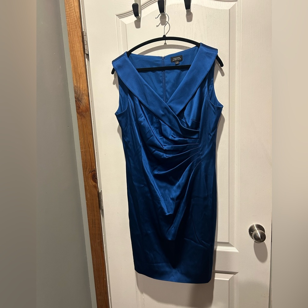 Tahari Navy Blue Sheath Dress with Rouching